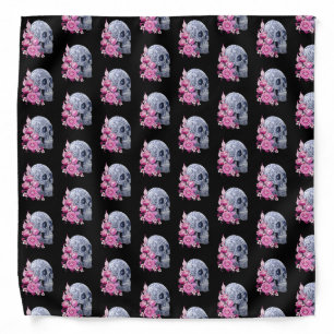 Blue Floral Sugar Skull Pink Flowers Bandana