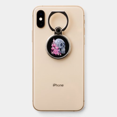 Blue Floral Sugar Skull Pink Flowers Phone Ring Stand