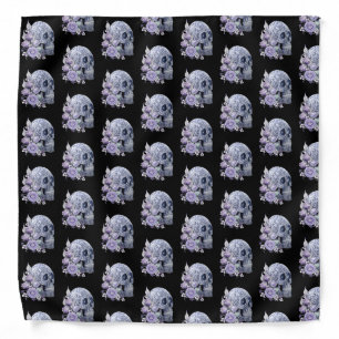 Blue Floral Sugar Skull Purple Flowers Bandana