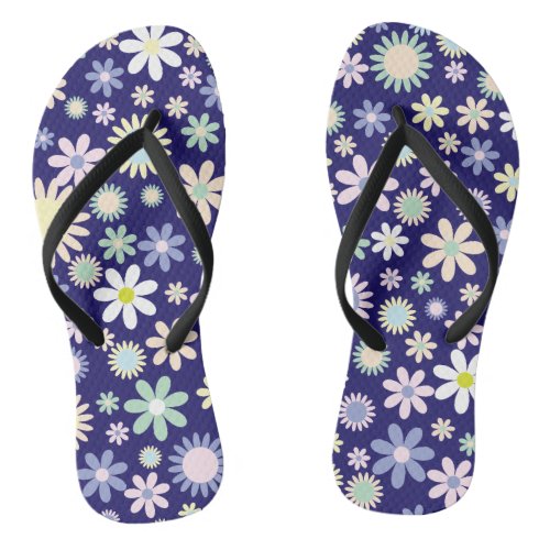 BLUE floral summer pattern   flip flops