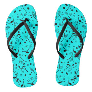 BLUE floral summer pattern flip flops