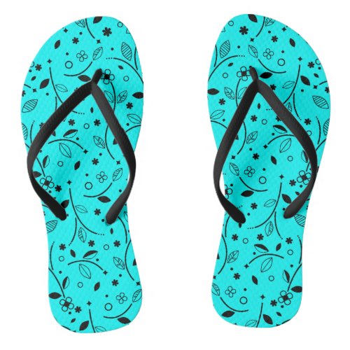 BLUE floral summer pattern   flip flops