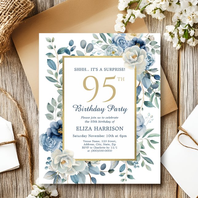 Blue Floral Surprise 95th Budget Invitation (Creator Uploaded)