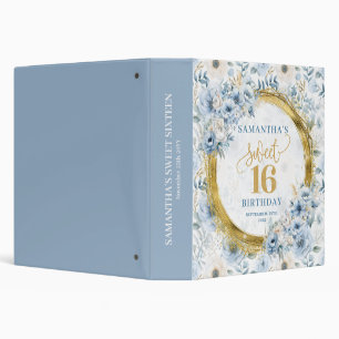 Blue Floral Sweet 16 Memory Binder Glitter Gold