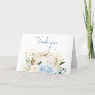 Blue Floral Sweet Little Pumpkin Baby Shower Thank You Card