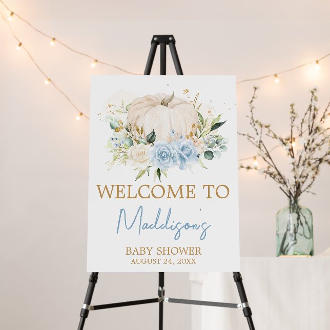 Blue Floral Sweet Little Pumpkin Welcome Sign (In Situ (Stand))