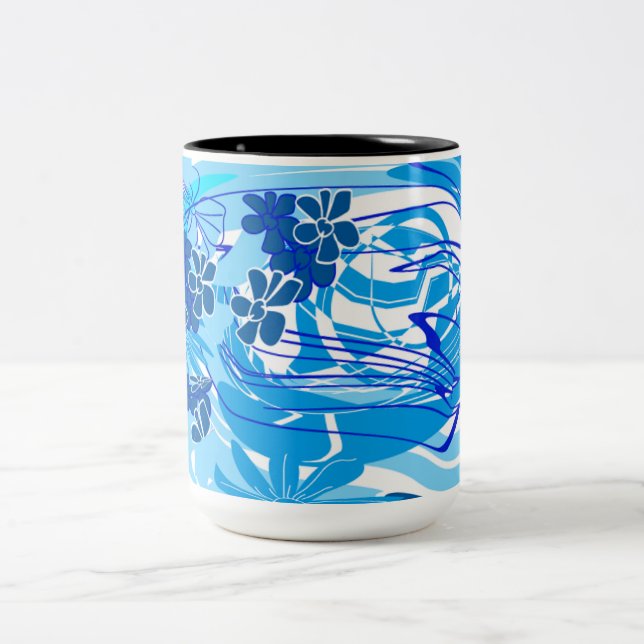 Blue Floral Swirl — Modern Abstract Mug (Center)