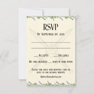 Blue Floral Sword and D20 RPG Inspired RSVP Card