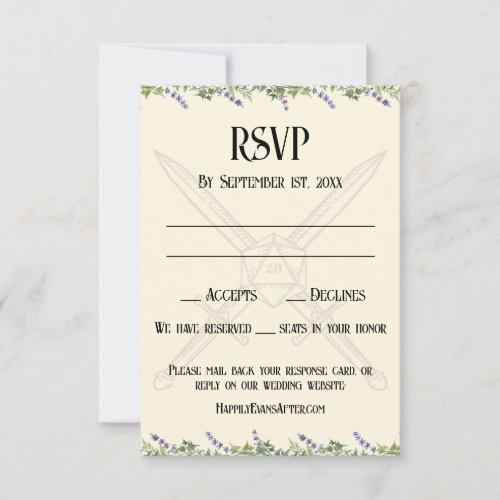 Blue Floral Sword and D20 RPG Inspired RSVP Card