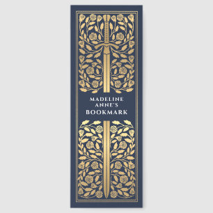 Blue Floral Sword Medieval Fantasy Name Bookmarks