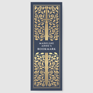 Blue Floral Sword Medieval Fantasy Name Bookmarks