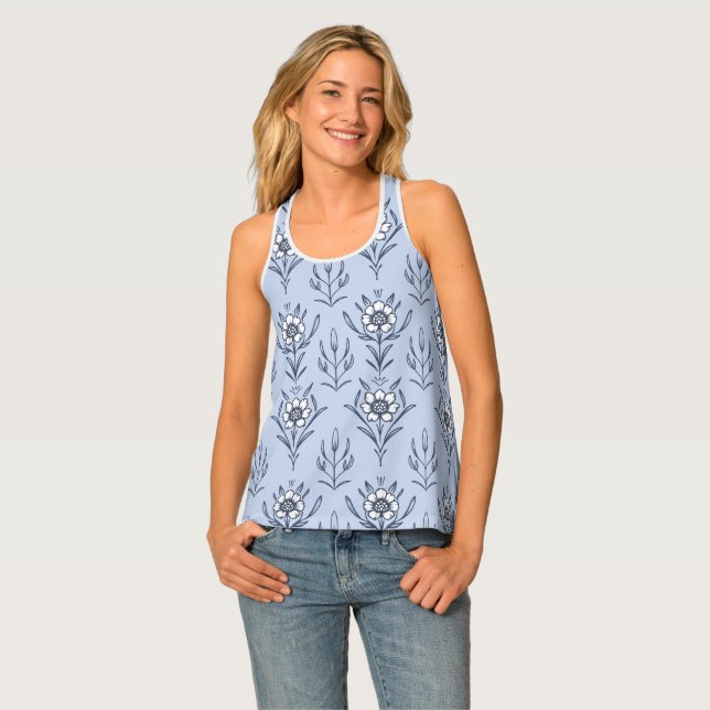 Blue floral tank top (Front Full)