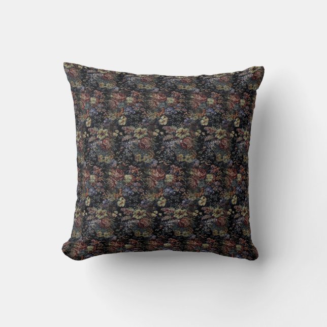 Blue Floral Tapestry Throw Pillow (Front)