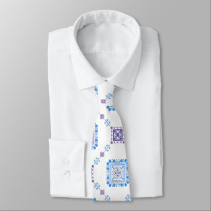 Blue Floral Tatreez Henna Thobe Dress Neck Tie