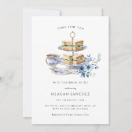 Blue Floral Tea Cup Tea Sandwiches Bridal Shower Invitation