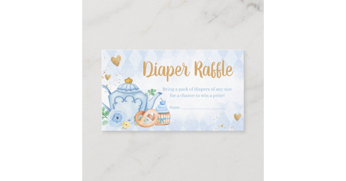 Blue Floral Tea Party Baby Shower Diaper Raffle Enclosure Card | Zazzle