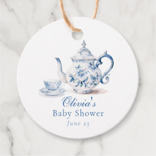 Blue Floral Tea Party Baby Shower Favor Tags