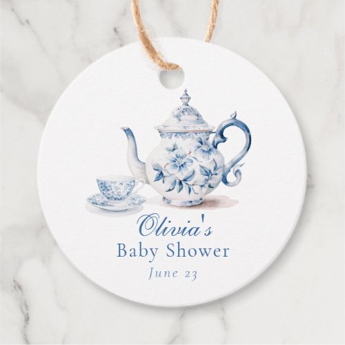 Blue Floral Tea Party Baby Shower Favor Tags