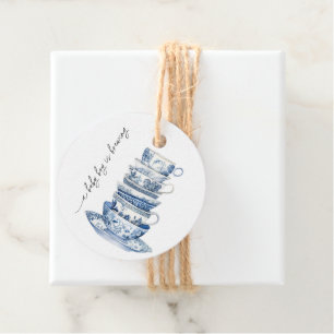 Blue Floral Tea Party Baby Shower Favor Tags