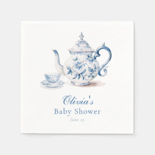 Blue Floral Tea Party Baby Shower Napkins