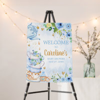Blue Floral Tea Party Baby Shower Welcome Sign