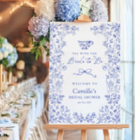 Blue Floral Tea Party Bridal Shower Welcome Sign