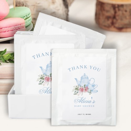 Blue floral tea party favor baby shower bag drink mix