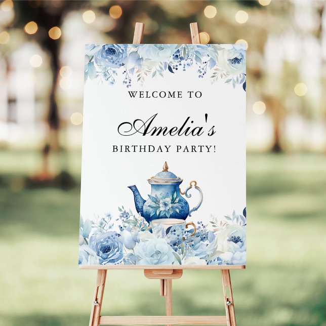 Blue Floral Tea Party Welcome Foam Board (Creator Uploaded)