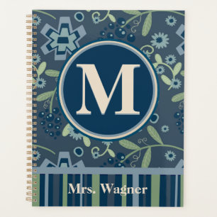 Blue Floral Teacher Personalized Monogram Name Planner