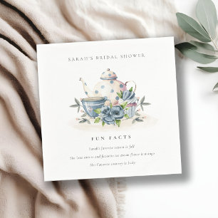 Blue Floral Teapot Tea Fun Facts Bridal Shower Napkins