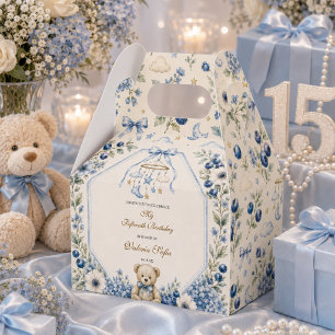 Blue Floral Teddy Bear Fifteenth Birthday party Favor Boxes
