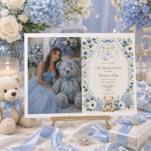 Blue Floral Teddy Bear Fifteenth Birthday Party