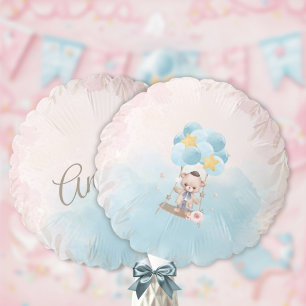 Blue Floral Teddy Bear on Swing Custom Balloon