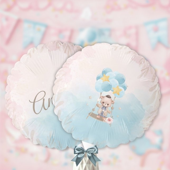 Blue Floral Teddy Bear on Swing Custom Balloon (Creator Uploaded)