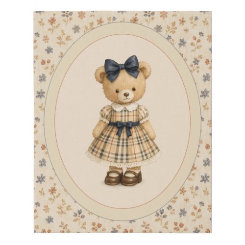 Blue Floral Teddy Bear Vintage  Faux Canvas Print