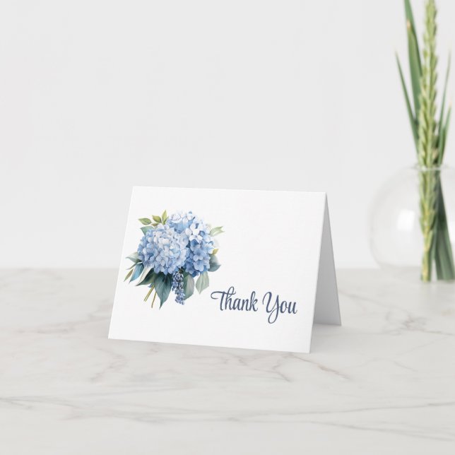 Blue Floral Thank You Note Card (Front)