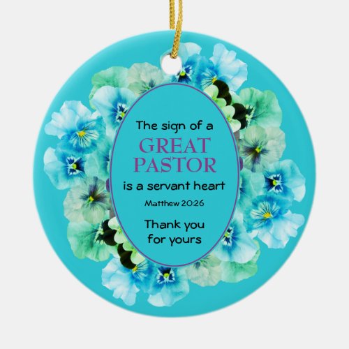 Blue Floral THANK YOU Pastor Appreciation Ceramic Ornament