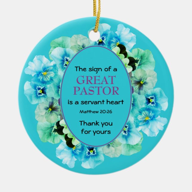 Blue Floral THANK YOU Pastor Appreciation Ceramic Ornament (Front)