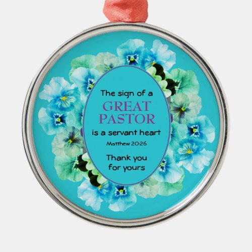Blue Floral THANK YOU Pastor Appreciation Metal Ornament