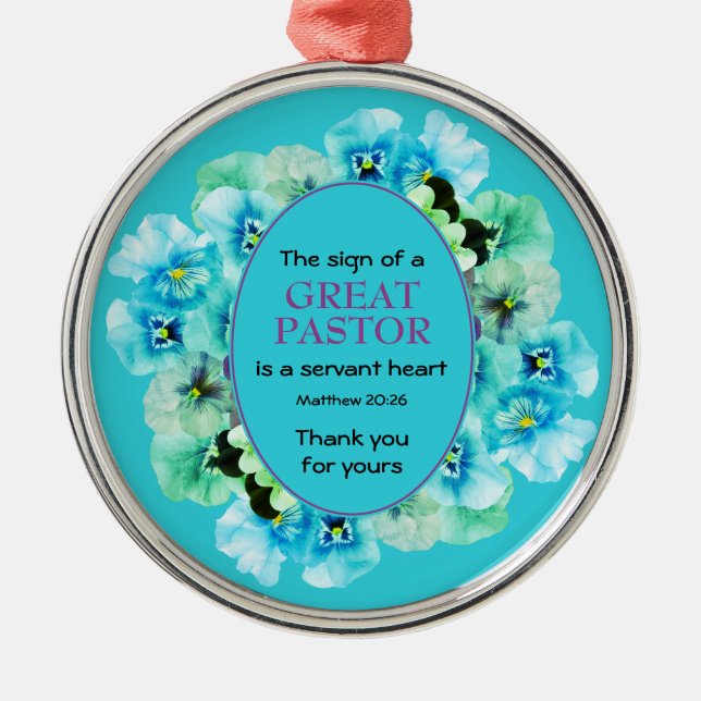 Blue Floral THANK YOU Pastor Appreciation Metal Ornament (Front)