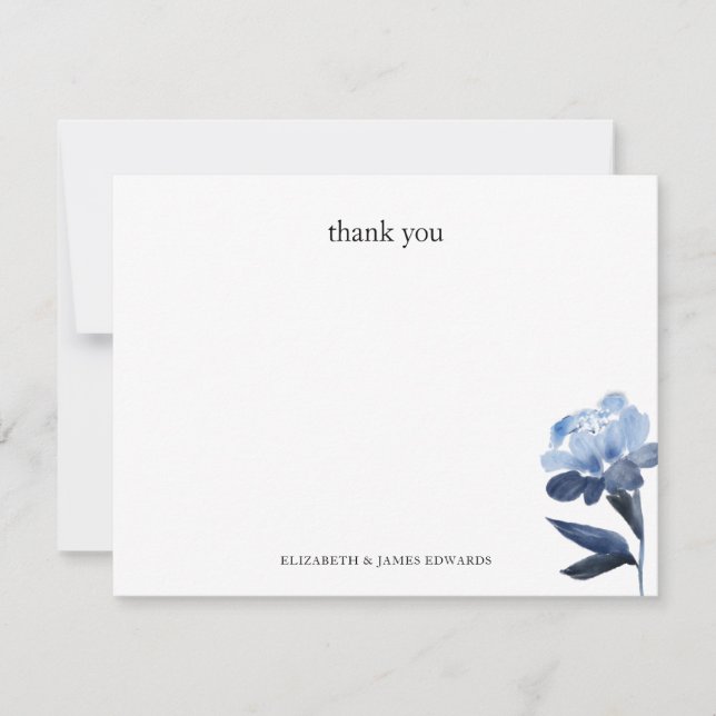 Blue Floral Thank You Personalized Note Card (Front)