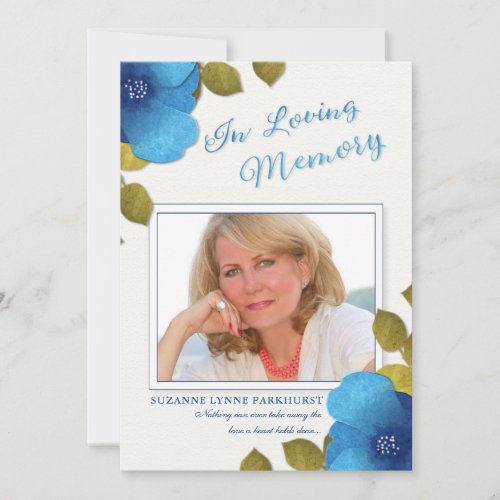 Blue Floral Thank You Sympathy Custom Photo Card