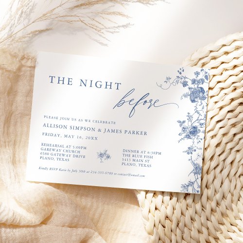 Blue Floral The Night Before Rehearsal Dinner Invitation