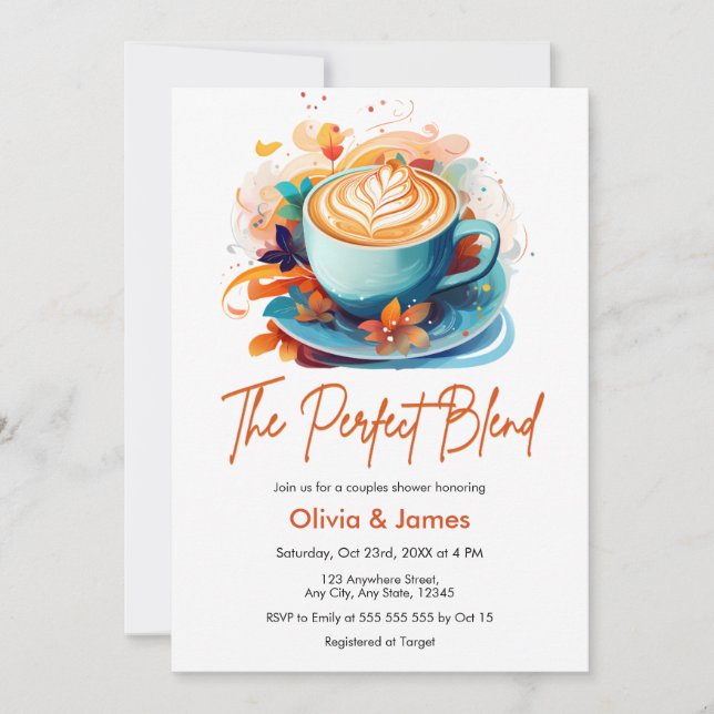 Blue Floral The Perfect Blend Couples Shower  Invitation (Front)