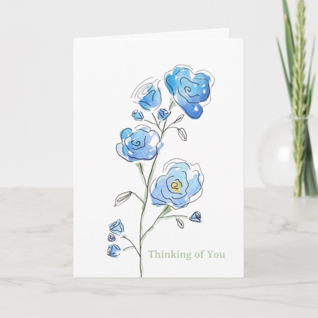 Blue Floral Thinking of You Card (Blank Inside) (Front)
