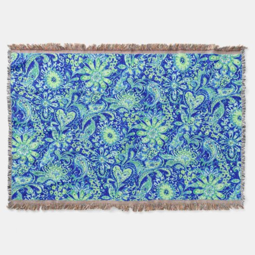 Blue Floral Throw Blanket