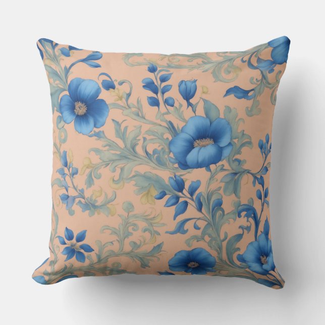 Blue Floral Throw Pillow (Front)