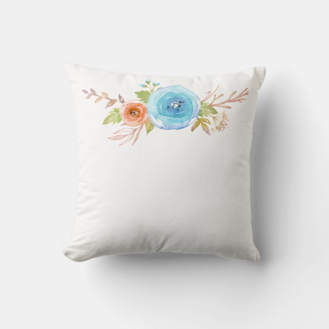 Blue Floral Throw Pillow (Front)