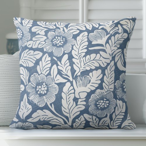 Blue Floral Throw Pillow