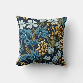Blue Floral Throw Pillow